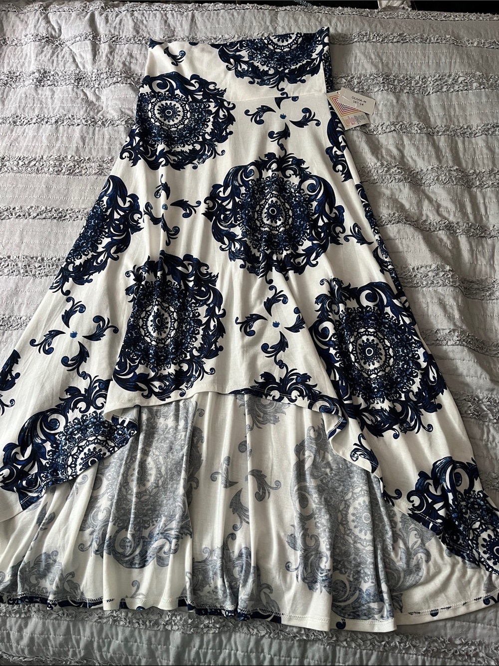 LuLaRoe Hi Lo Maxi Skirt Size M Mandalas Blue White